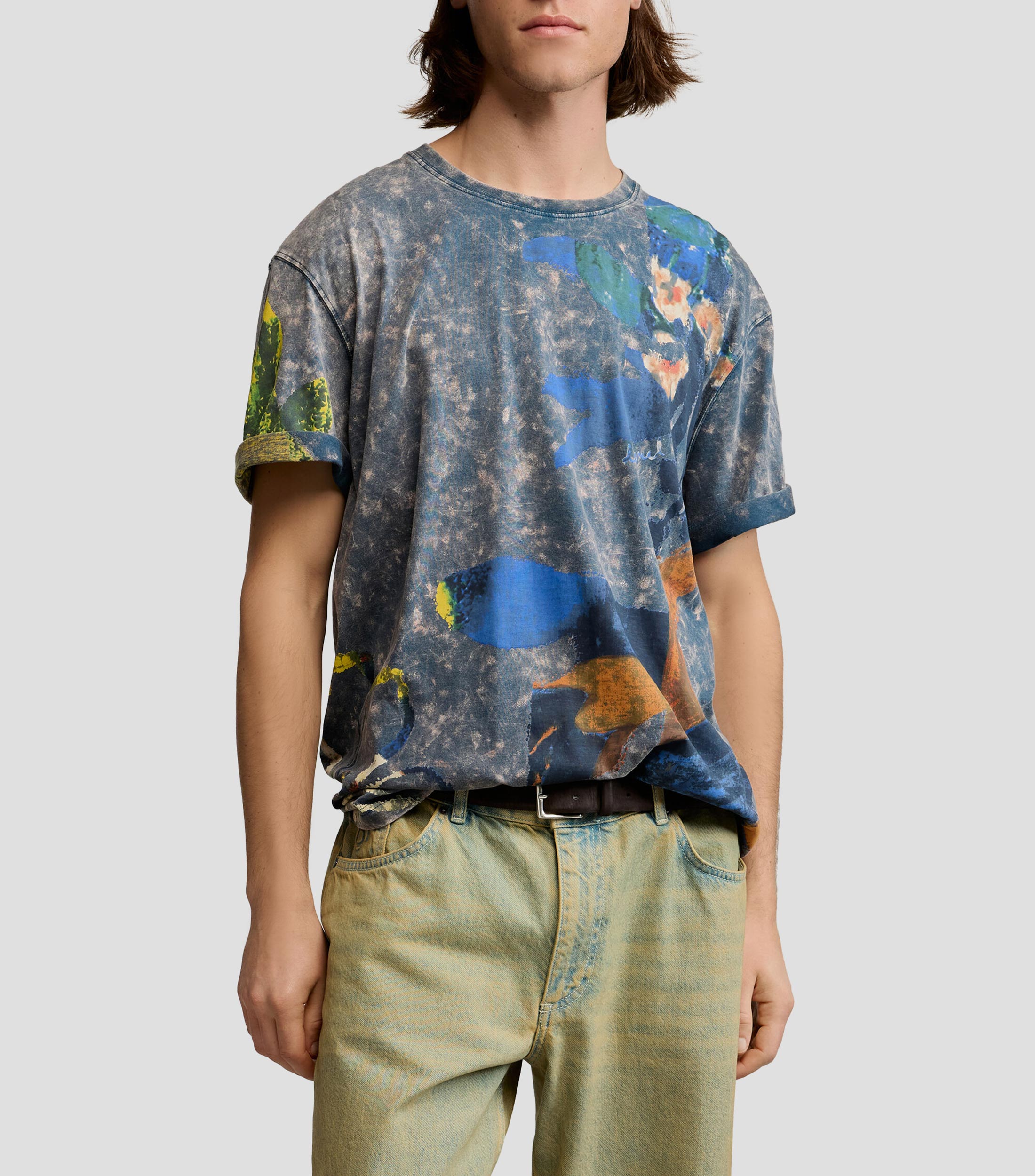 Playera cuello redondo manga corta estampada Hombre